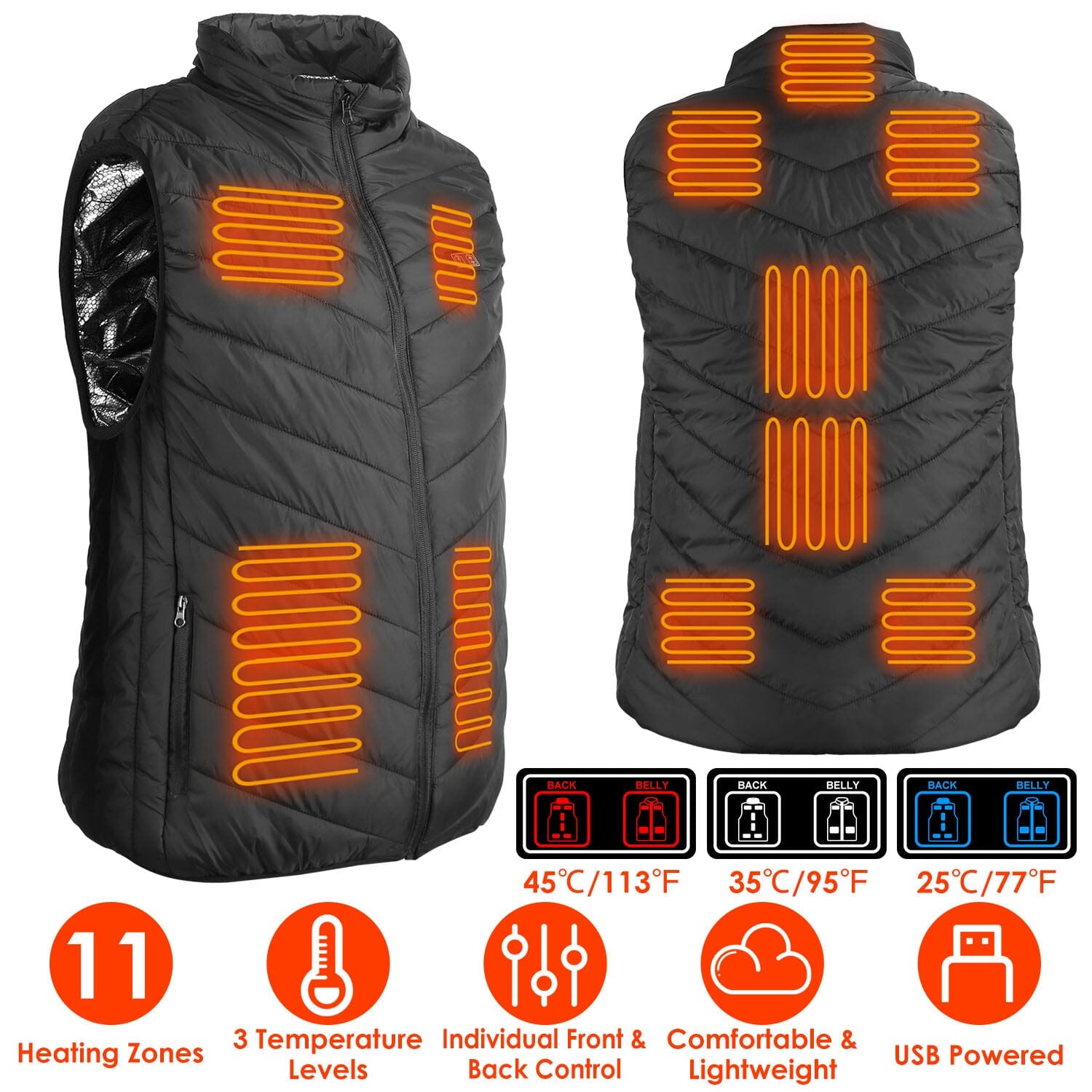 Heated Vest Electric USB Jacket with 3 Temperature Levels Cheap Sale Brand New Unisex