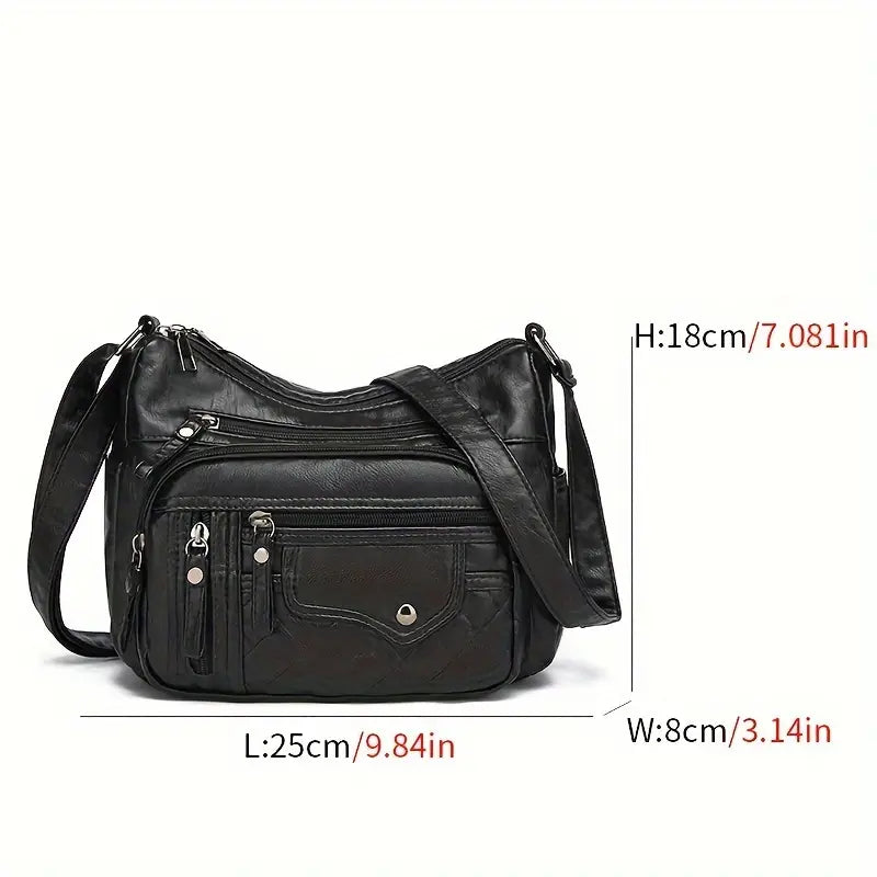 Fashion Multi Zipper Crossbody Bag, Soft Vegan Leather Shoulder Bag, Women's Multi Pockets Handbag Purse Geniue Stockist