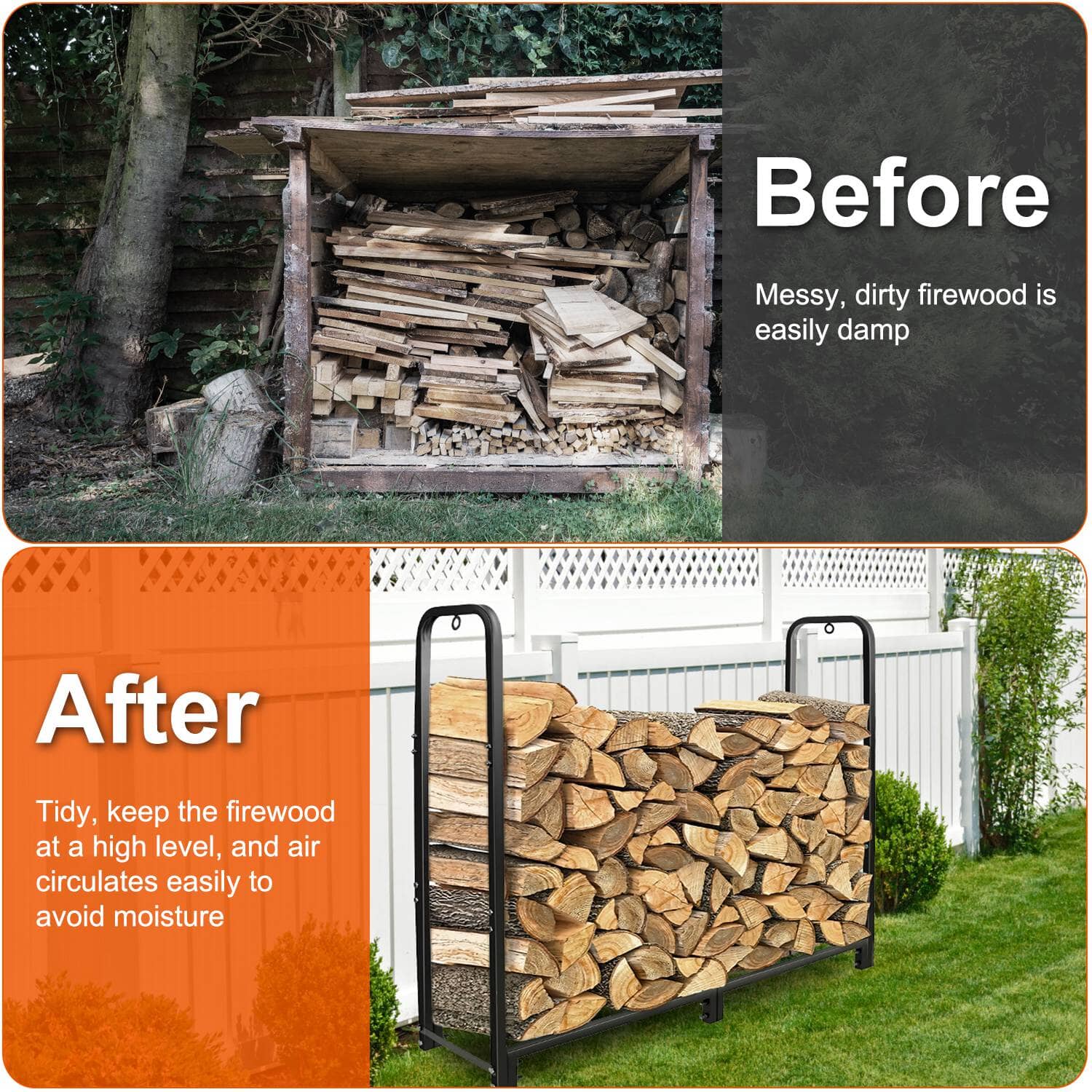 Firewood Log Rack 2500lbs Iron Storage Stacking Rack View