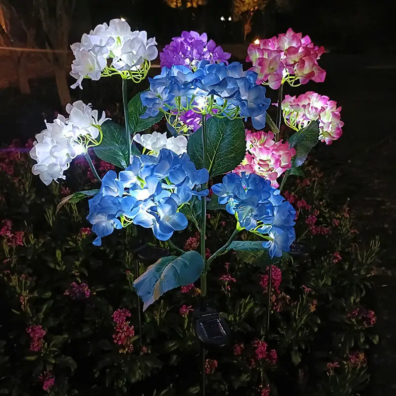 2-Pack: Hydrangea Solar LED Flower Lights with 3 Heads Outdoor Waterproof Garden Lights Pick A Best