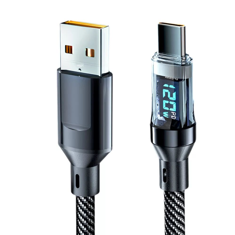 6.6 Ft. Super Fast Charging Cable 120W 6A USB to Type C Charge Cable with LCD Display Reliable