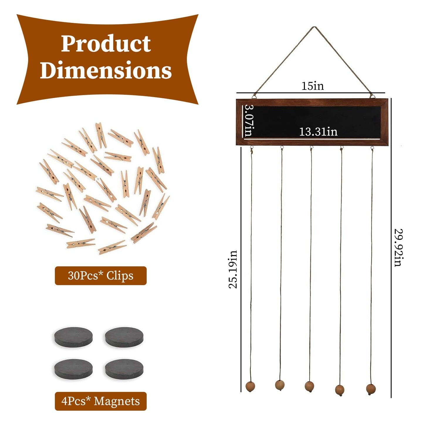 Wooden Hanging Picture Frame Display String Ropes with 30 Clips Writable Blackboard Footlocker Online