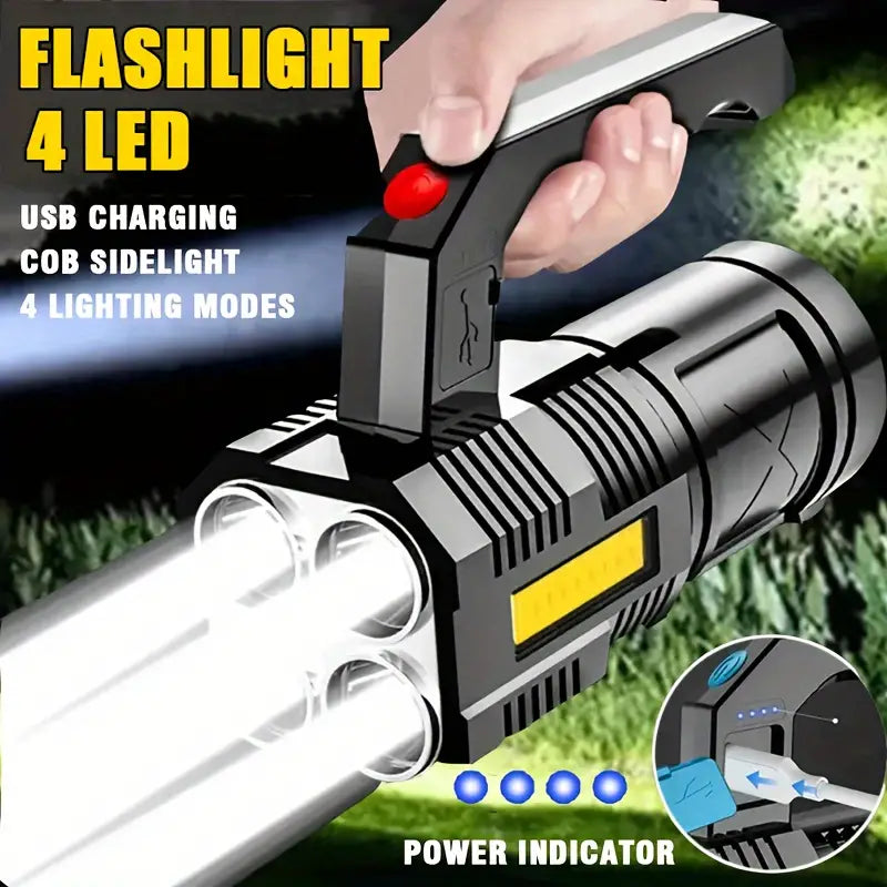 Tactical LED Flashlight, 800mAh Rechargeable Via USB, High-Power Light With 4-Mode Output Clearance Fast Delivery