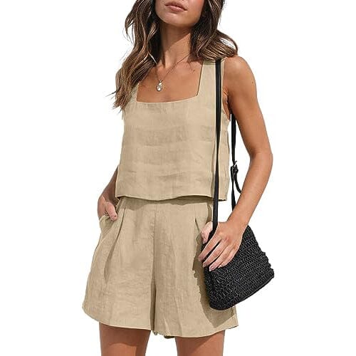 2-Piece Set: Women's Lounge Matching Sets Linen Shorts Crop Tops Sale Authentic