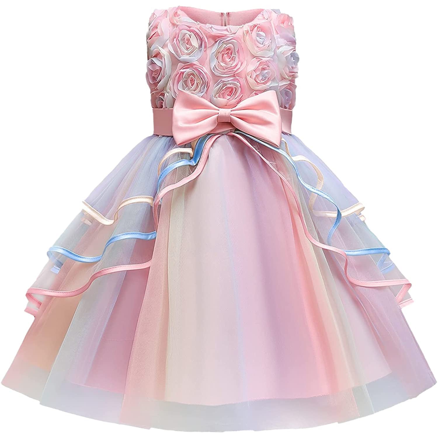 Girl's Rainbow Tulle Lace Dress Discount Best