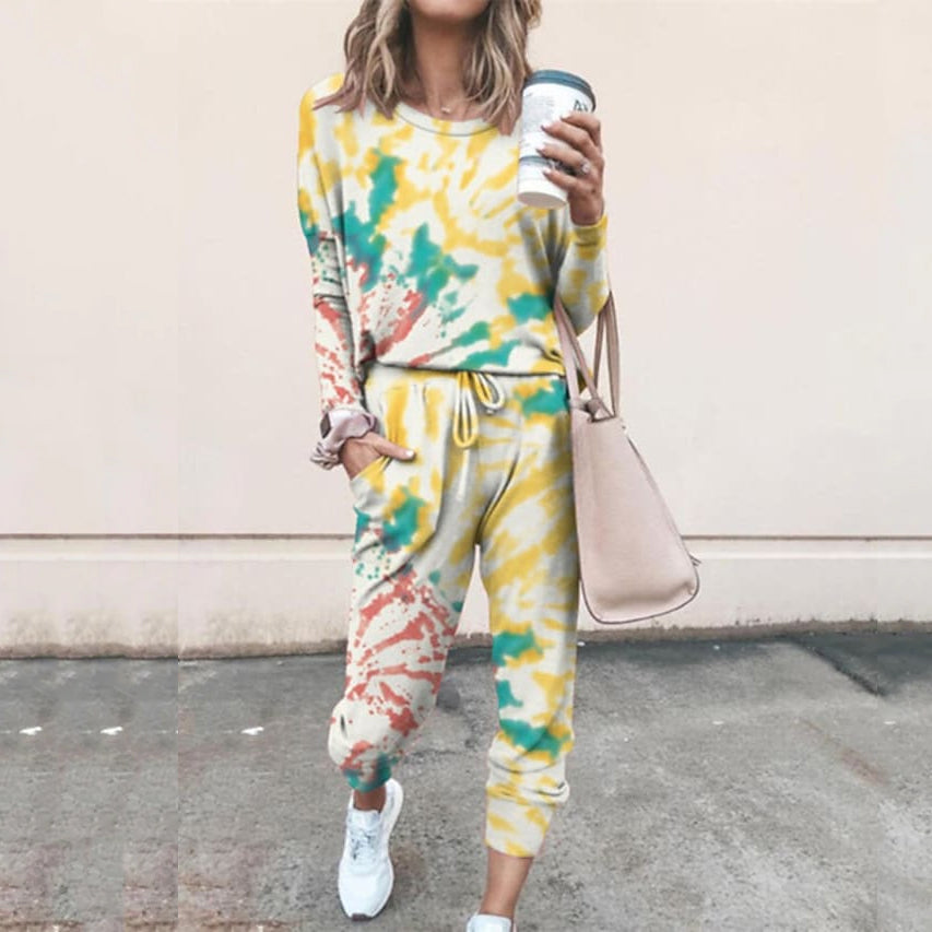 2-Piece Set: Women's Basic Tie Dye Sweatshirt Tracksuit Pants Sets Online Cheap Quality