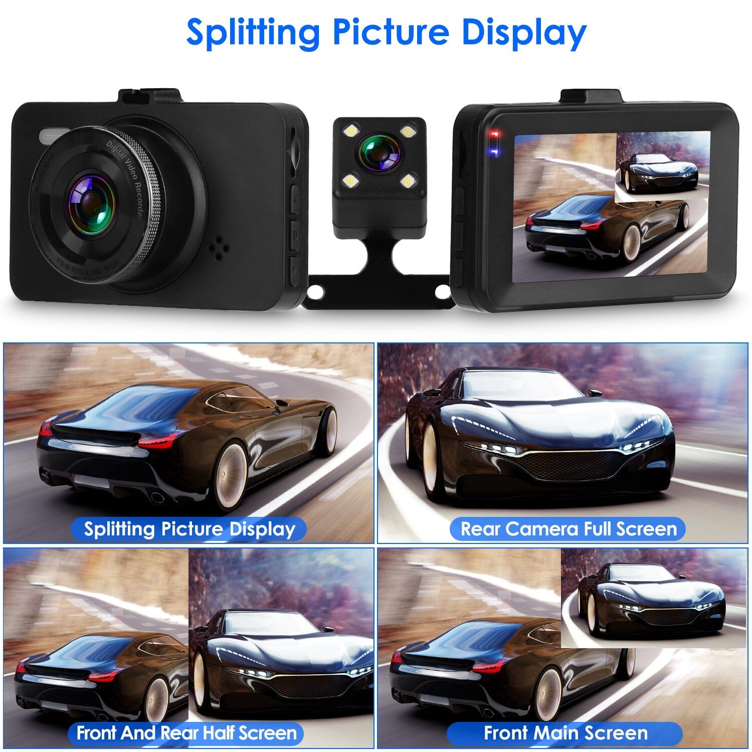 1080P Dual Dash Cam 3 Screen with Front and Rear Camera G-Sensor Motion Night Vision Loop Recording 2025 New For Sale