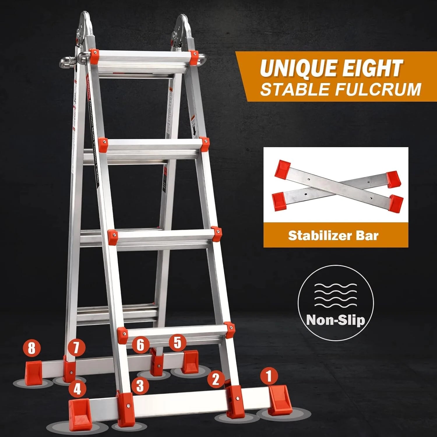 Soctone Ladder, A Frame 4 Step Extension Ladder, 17 Ft With Multi Position & Removable Tool Tray with Stabilizer Bar Best Seller For Sale