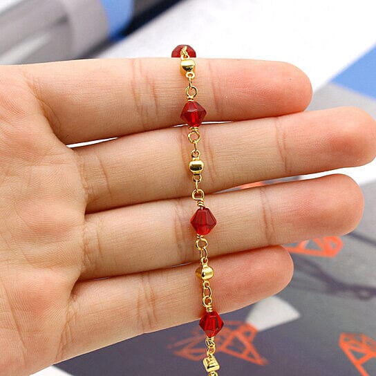 18k Gold Filled High Polish Finish Red Crystal Ankle Bracelet Sale Low Pice