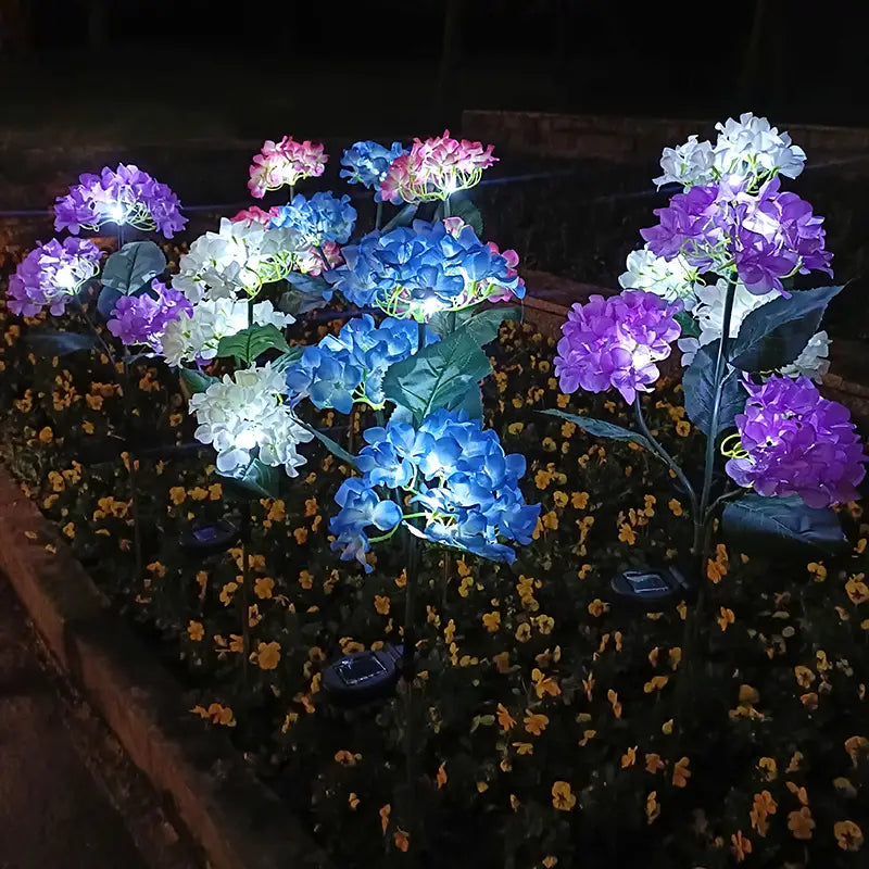 2-Pack: Hydrangea Solar LED Flower Lights with 3 Heads Outdoor Waterproof Garden Lights Pick A Best