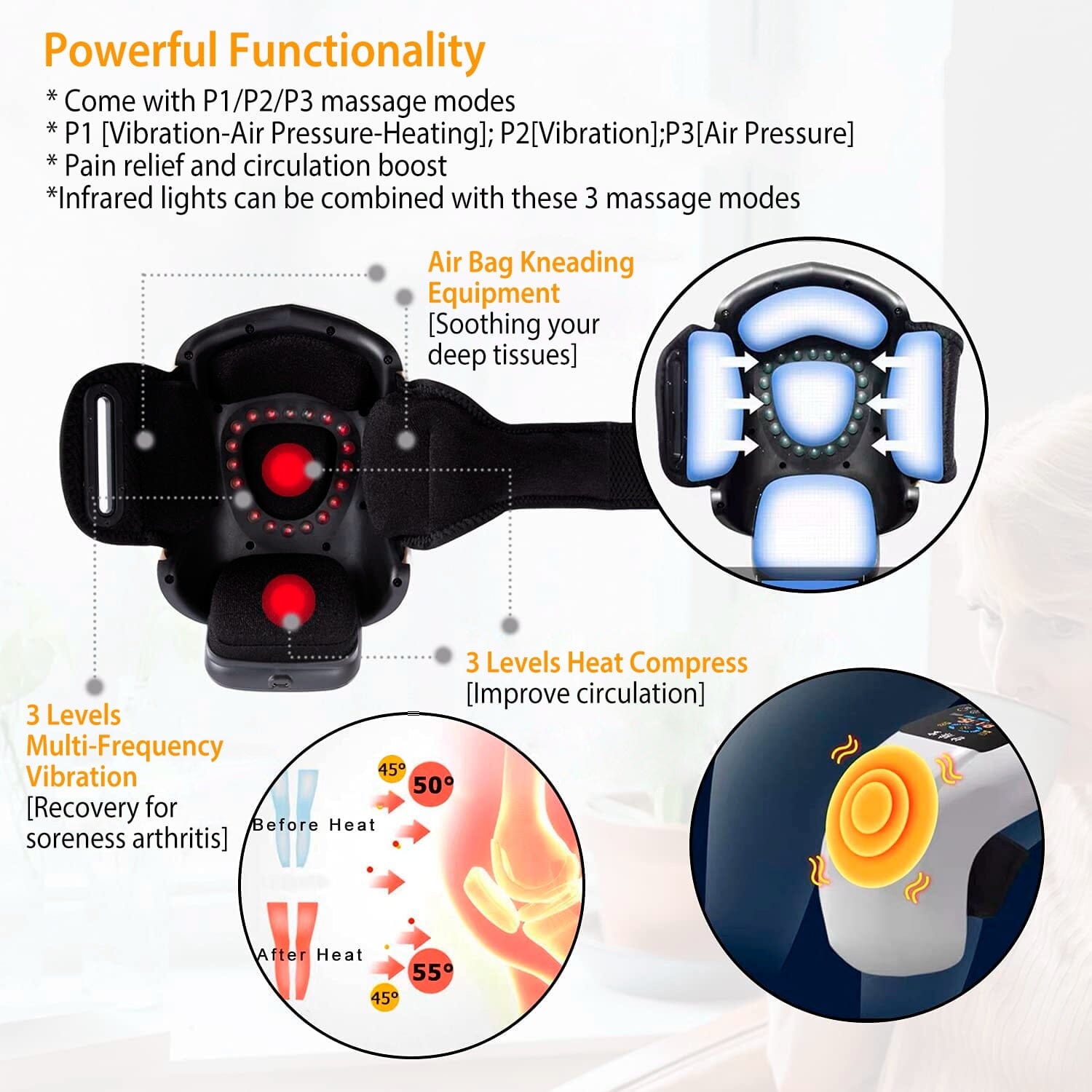 Electric Rechargeable Knee Massager Infrared Heat Pain Relief Therapy Cheap Sale With Credit Card