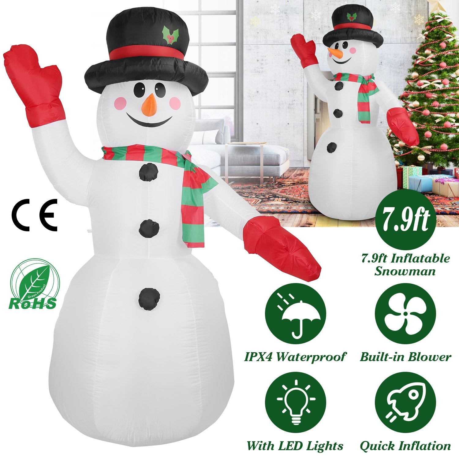 7.9ft Christmas Inflatable Giant Snowman Blow Up with LED Lights Hat Scarf Clearance Get Authentic