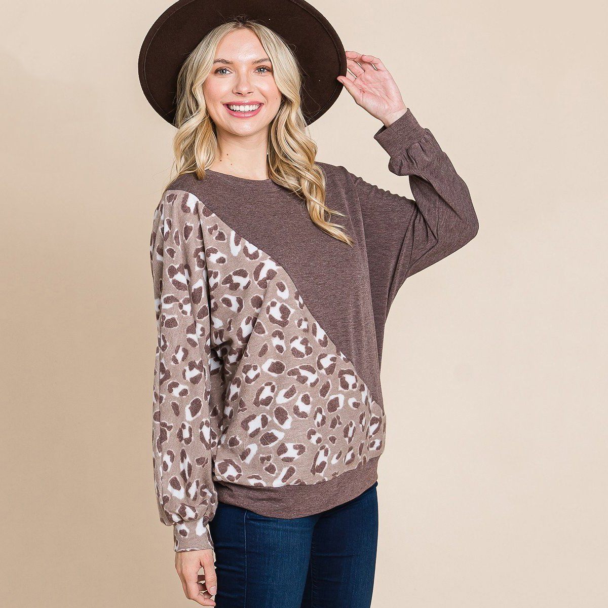 Cute Animal French Terry Brush Contrast Print Pullover with Cuff Detail 2025 Cheap Pice