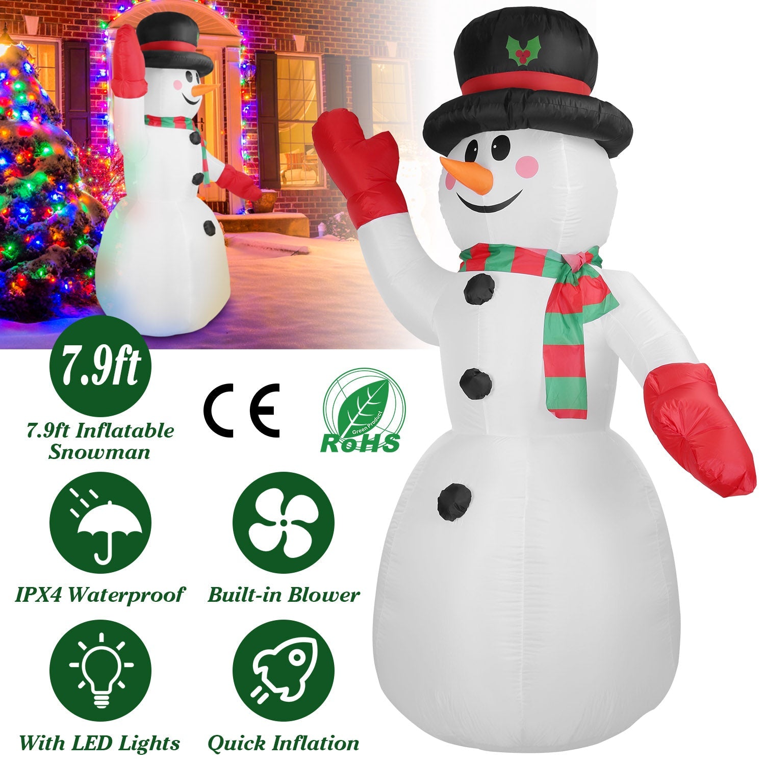 7.9ft Christmas Inflatable Giant Snowman Blow Up with LED Lights Hat Scarf Clearance Get Authentic