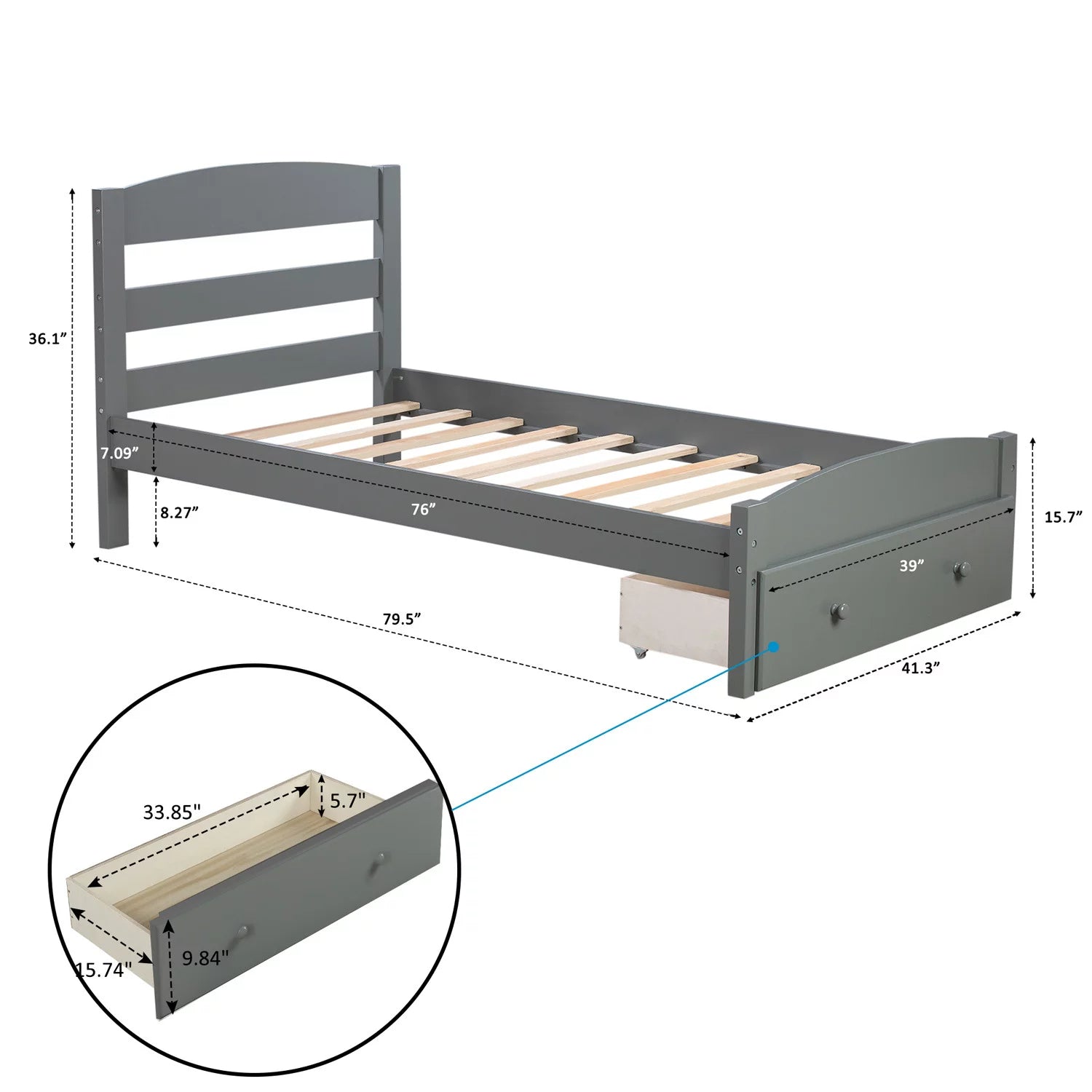 Twin Platform Bed Frame with Storage Drawer Headboard Pre Order For Sale