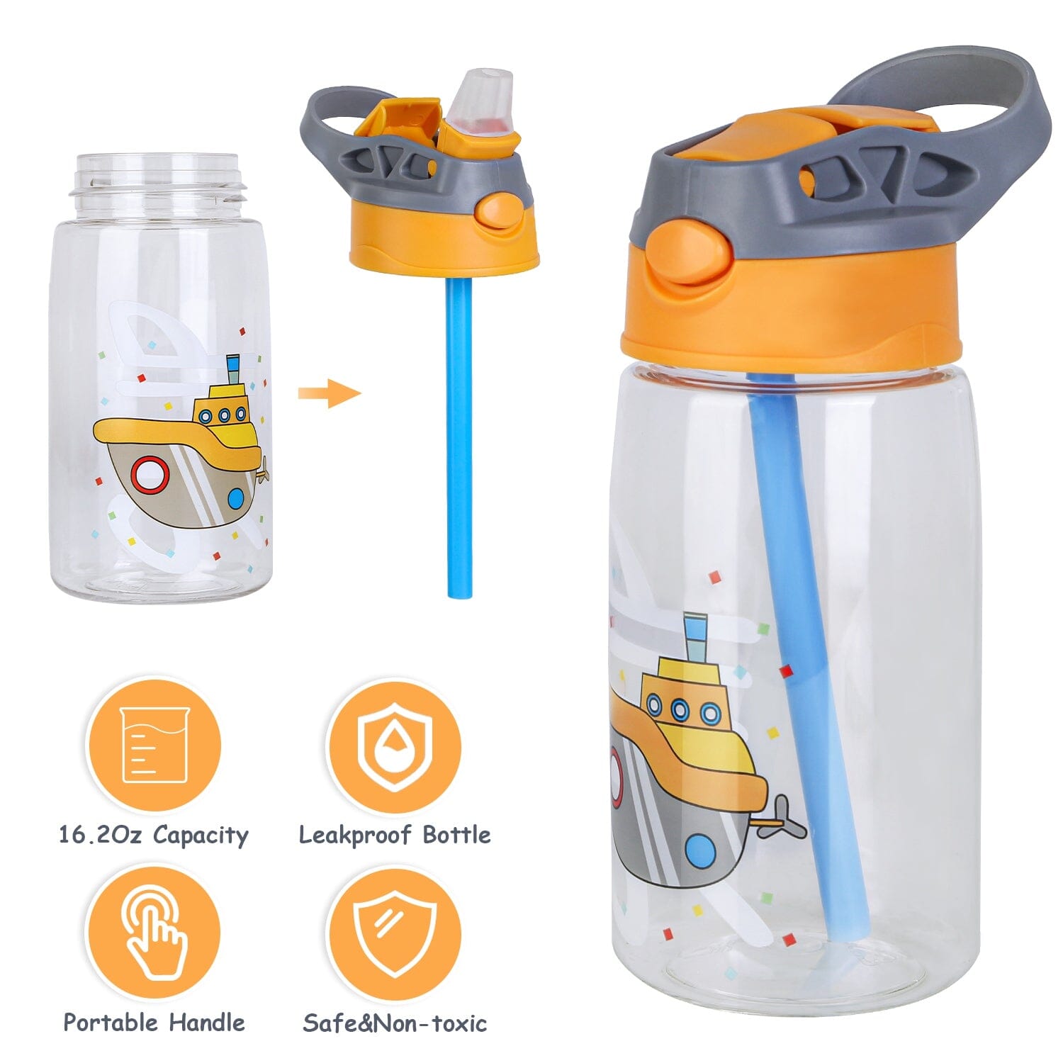 16.2oz Leak-proof Kids Water Bottle with Straw Push Button Genuine For Sale