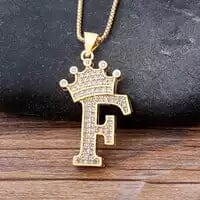 Stainless Steel Gold Overlay Hip Hop Crown A-Z Letters Necklace for Men and Women Outlet Buy