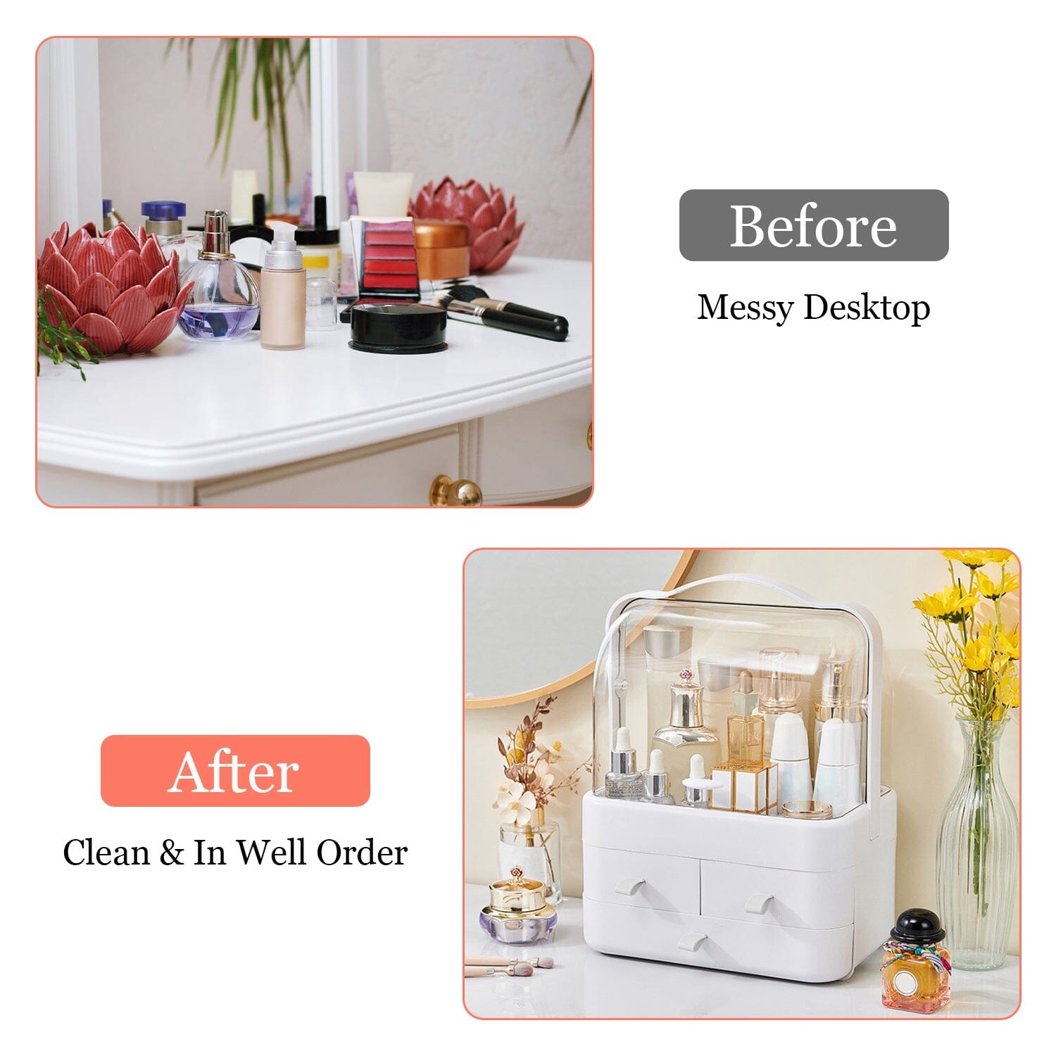 3-Tier Makeup Organizers Cosmetic Storage Box with Dustproof Waterproof Lid Quality Free Shipping Low Pice