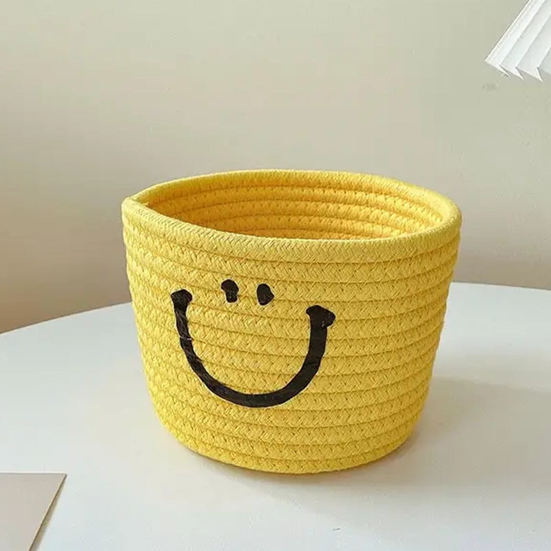 Happy Face Woven Storage Basket Cheap Sale Best Store To Get