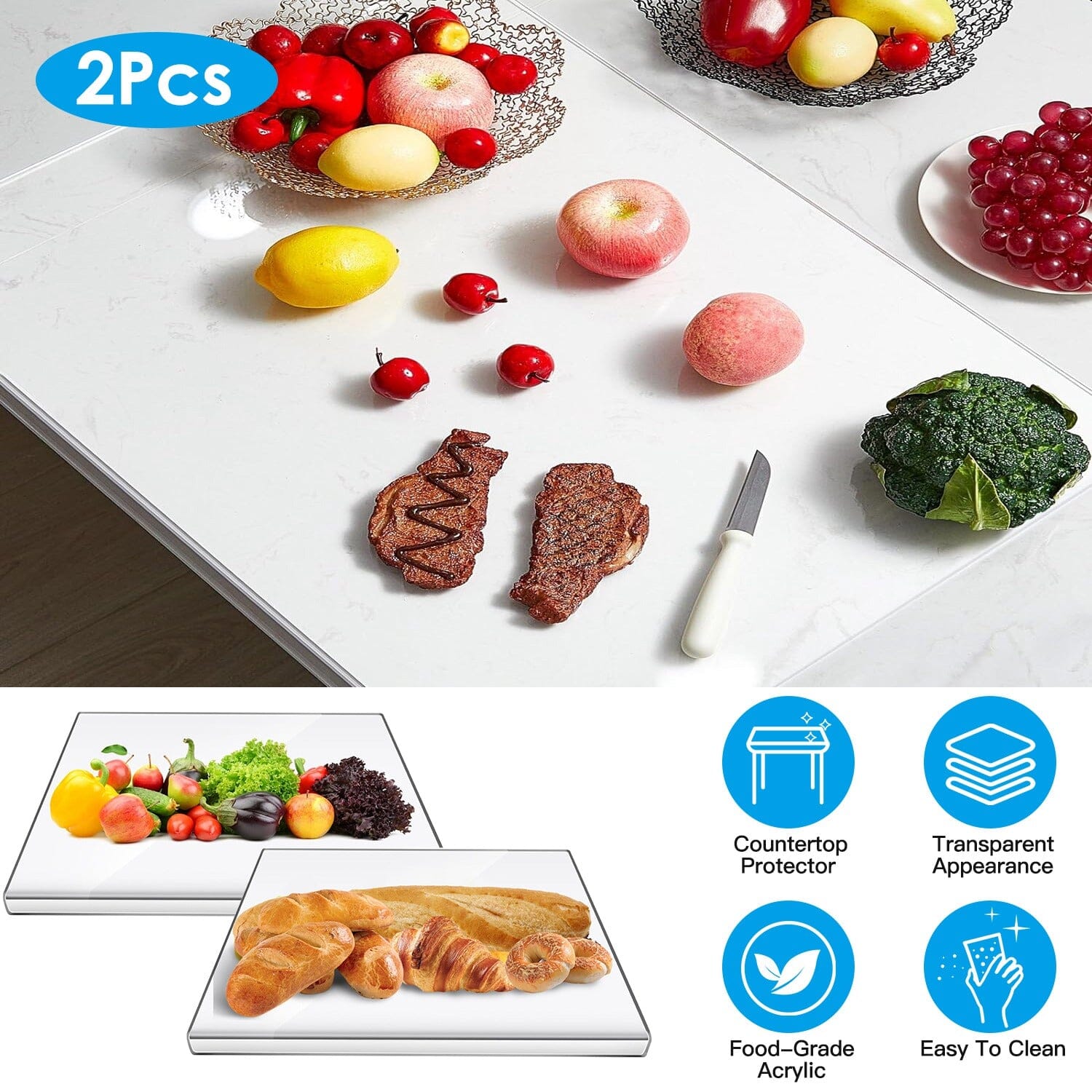 2-Pack: Non-Slip Transparent Countertop Cutting Board Kitchen Countertop Protector Visit New Sale Online