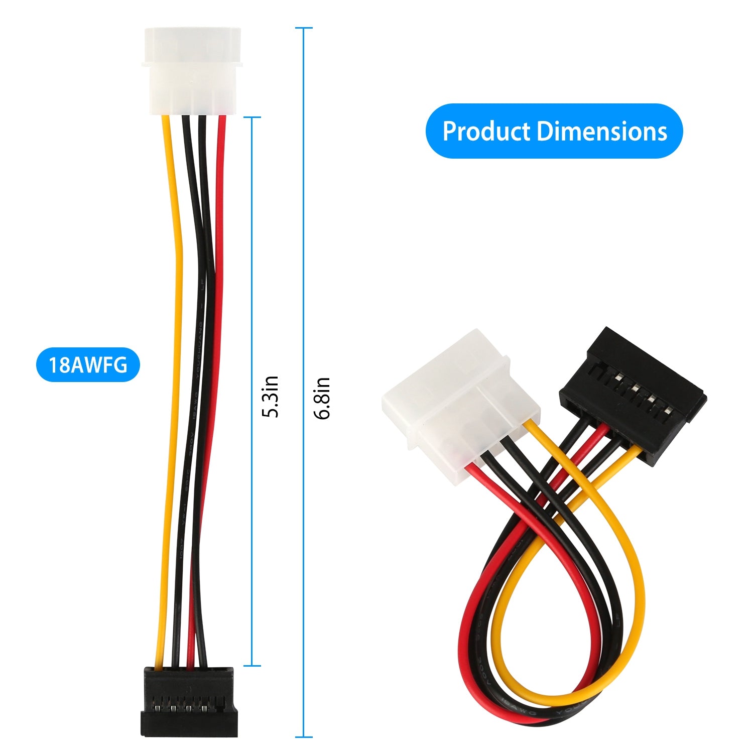 2-Pack: 4 Pin Male To 15Pin Female Data Cable Adapter Outlet Extremely