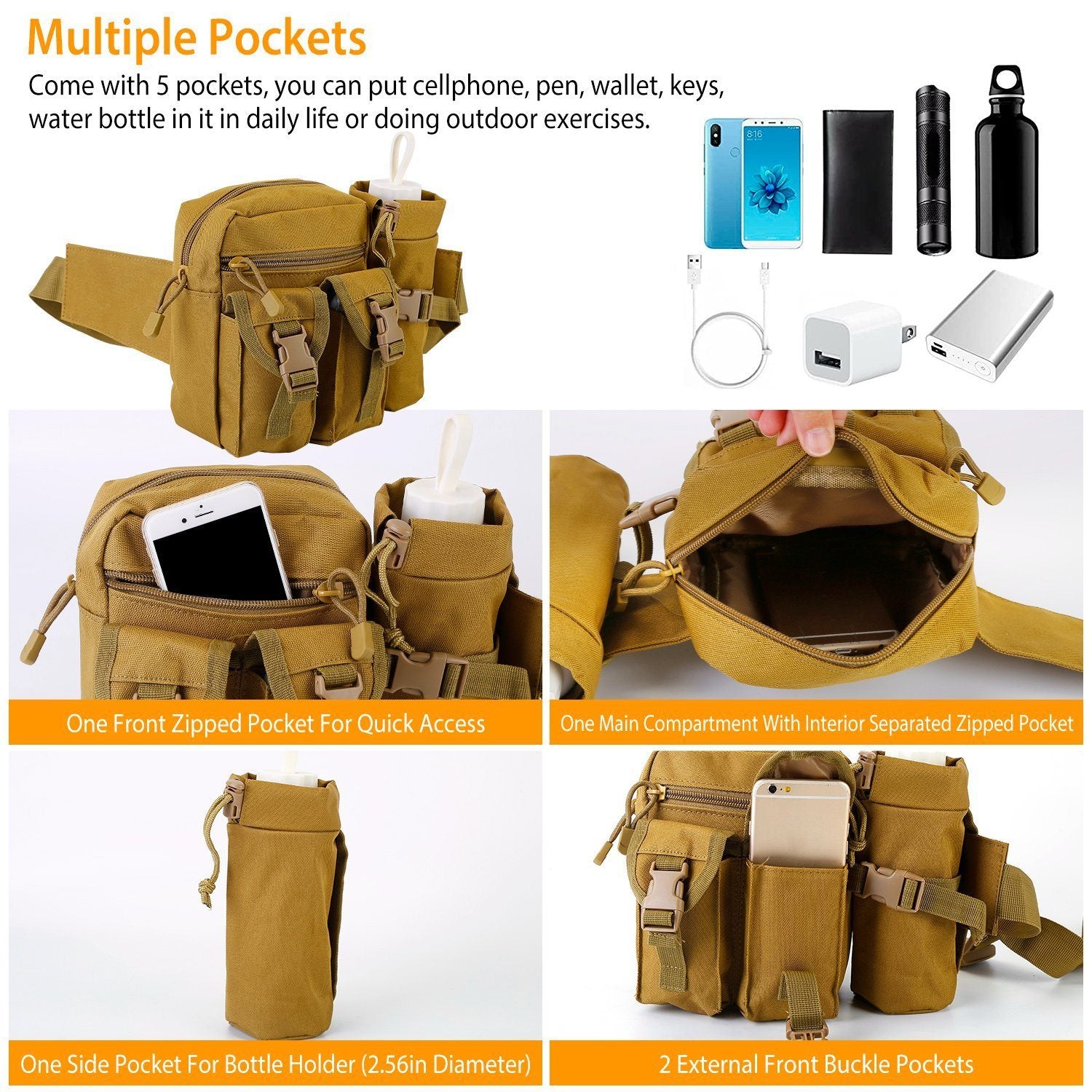 Tactical Waist Bag Utility Pouch Belt Bag with Water Bottle Pouch Cheapest