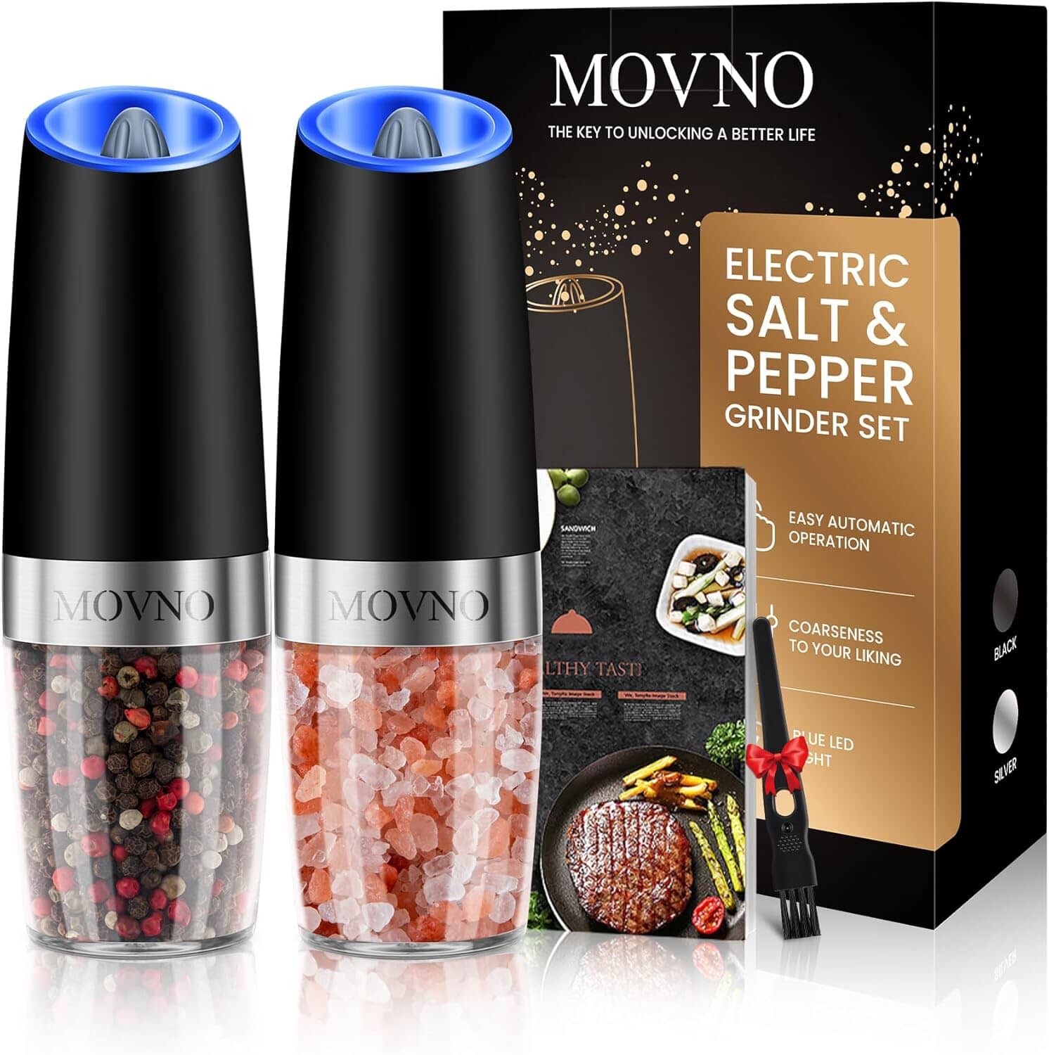 2-Piece Set: Gravity Electric Salt and Pepper Grinder Set, Battery Powered LED Light One Hand Automatic Operation Discount Wiki