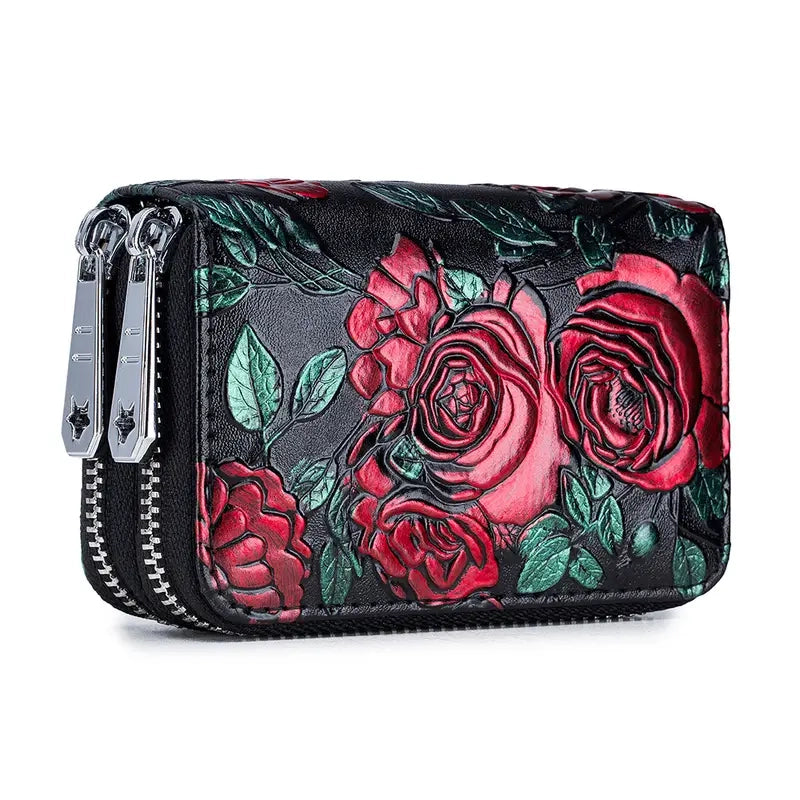 Women's Floral Faux Leather Double Zipper Card Holder and Coin Purse Find Great Cheap Online