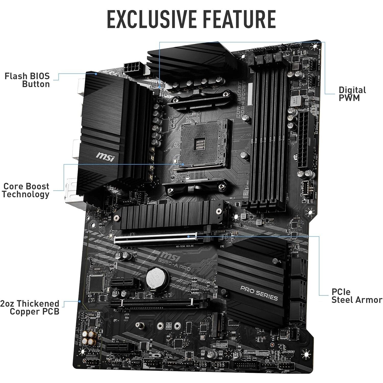MSI B550-A PRO ProSeries Motherboard (AMD AM4, DDR4, PCIe 4.0, SATA 6Gb/s, M.2, USB 3.2 Gen 2, HDMI/DP, ATX) (Refurbished) Discount Cheapest