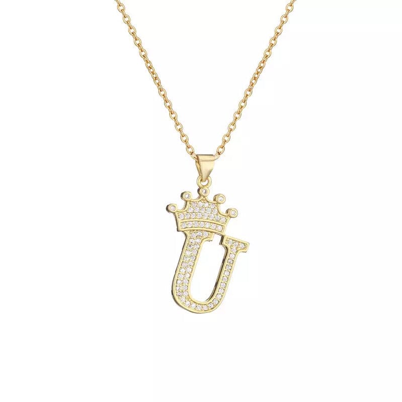 Stainless Steel Gold Overlay Hip Hop Crown A-Z Letters Necklace for Men and Women Outlet Buy