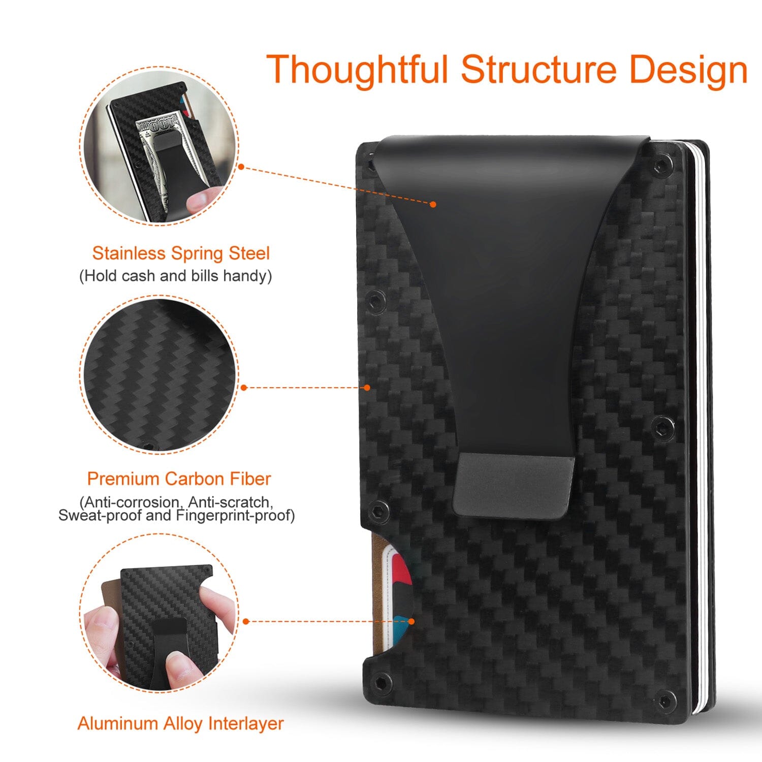 Credit Card Holder with Cash Clip Carbon Fiber RFID Blocking Scan for Men 2025 Cheap Online