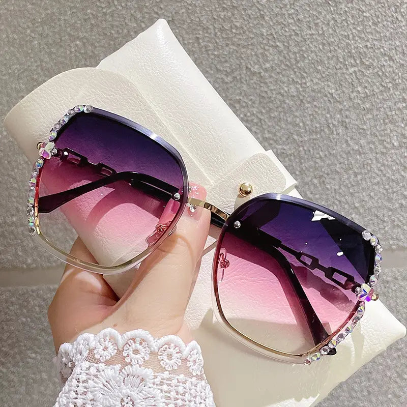 Metal Trimming Oversized Rhinestones Gradient Sun Glasses Cheap Online Store Manchester