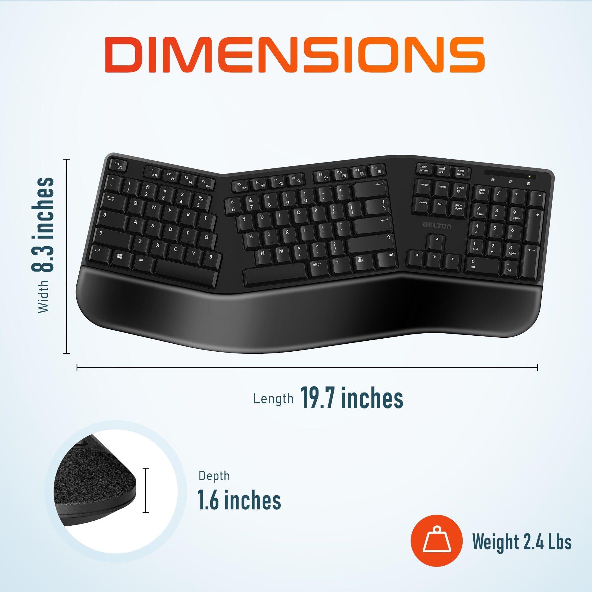 Delton KB200 Wireless Ergonomic Computer Keyboard, Full-Size Keyboard Outlet 100% Original