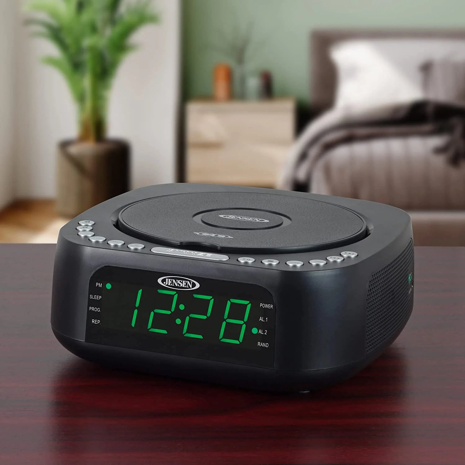 Jensen JCR-375 BLK Green LED CD/MP3 Clock Radio USB charge (Black) Cheap Best Seller