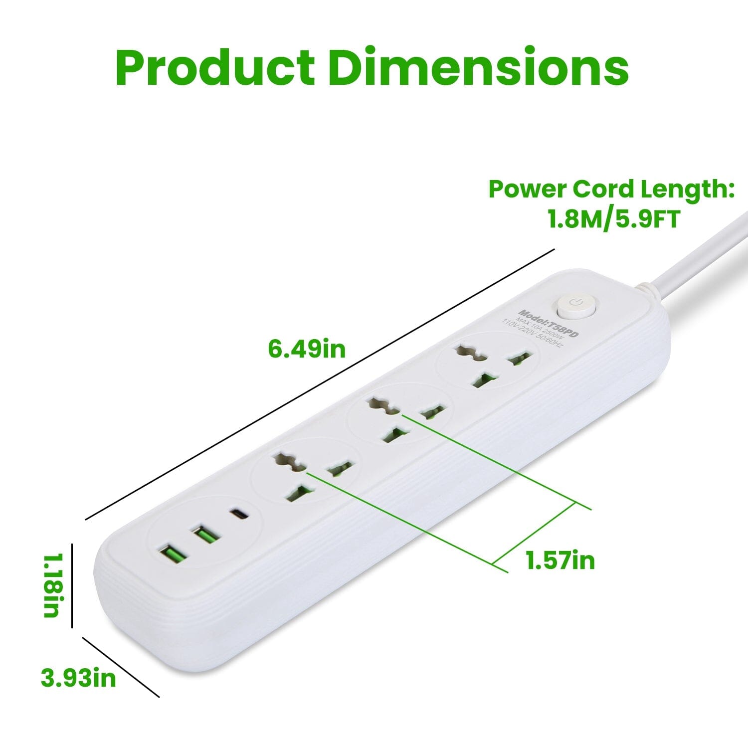 Power Strip with 5.9ft Extension Buy Cheap Clearance Store