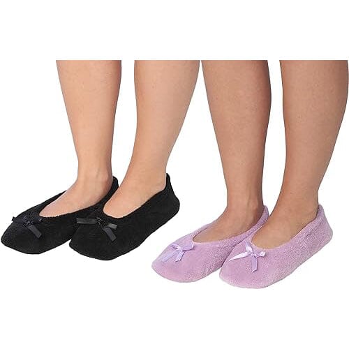 2-Pairs: Roxoni Women's Terry Classic Cotton & Velour Ballerina Slippers Cheap Low Shipping