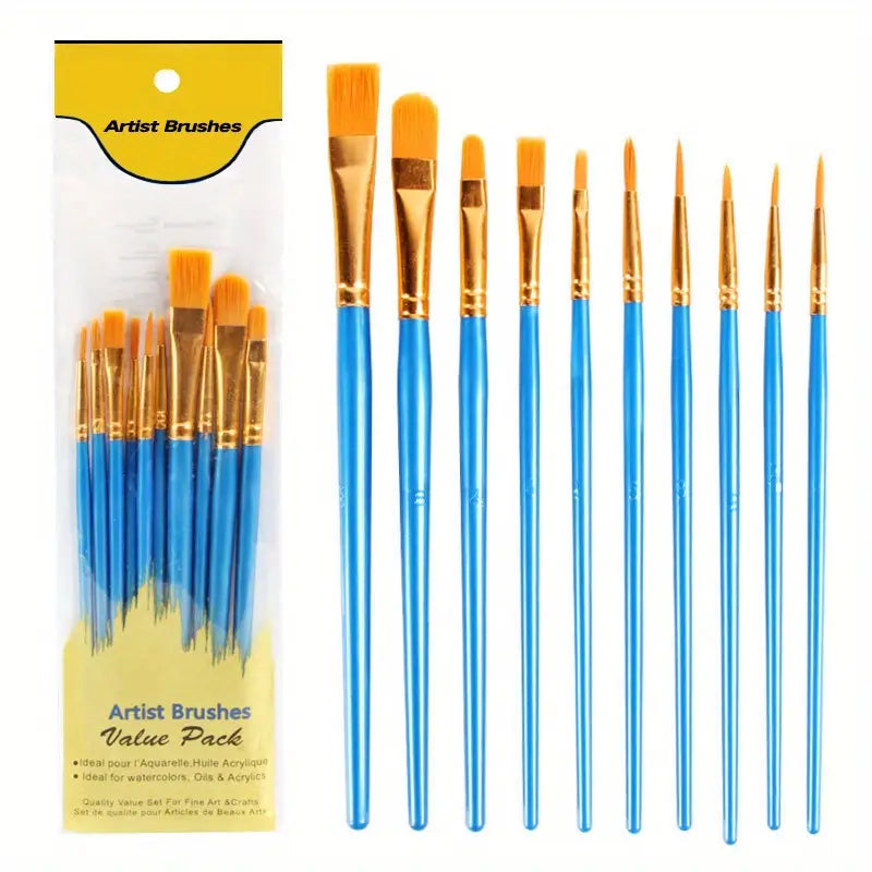 10-Pieces: Artist Paintbrush Nylon Round Pointed Flat Head Set Best Store To Get Cheap Online