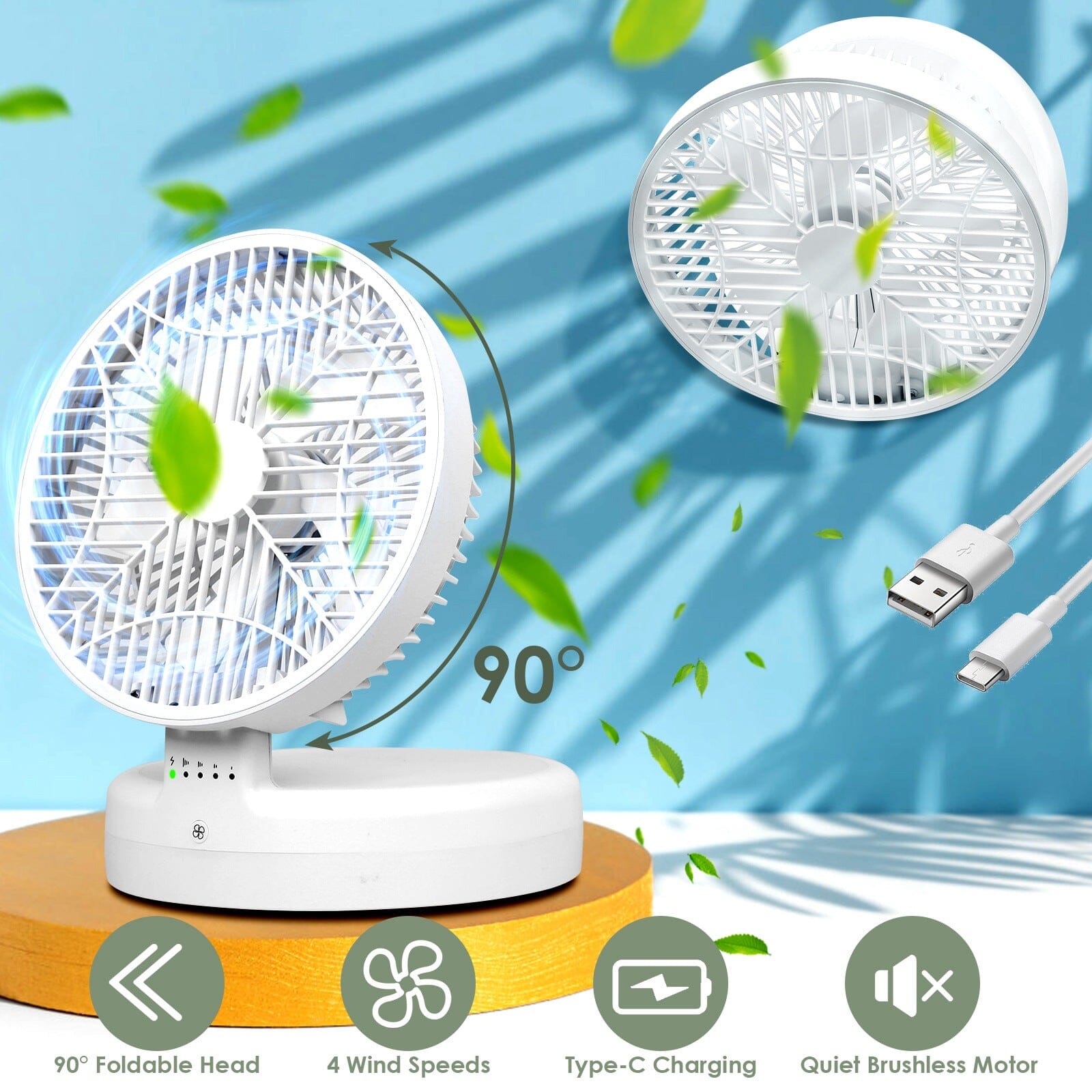 Foldable Desk Fan with 4 Wind Speeds Type-C Rechargeable Wall-Mounted Cheap Sale Choice