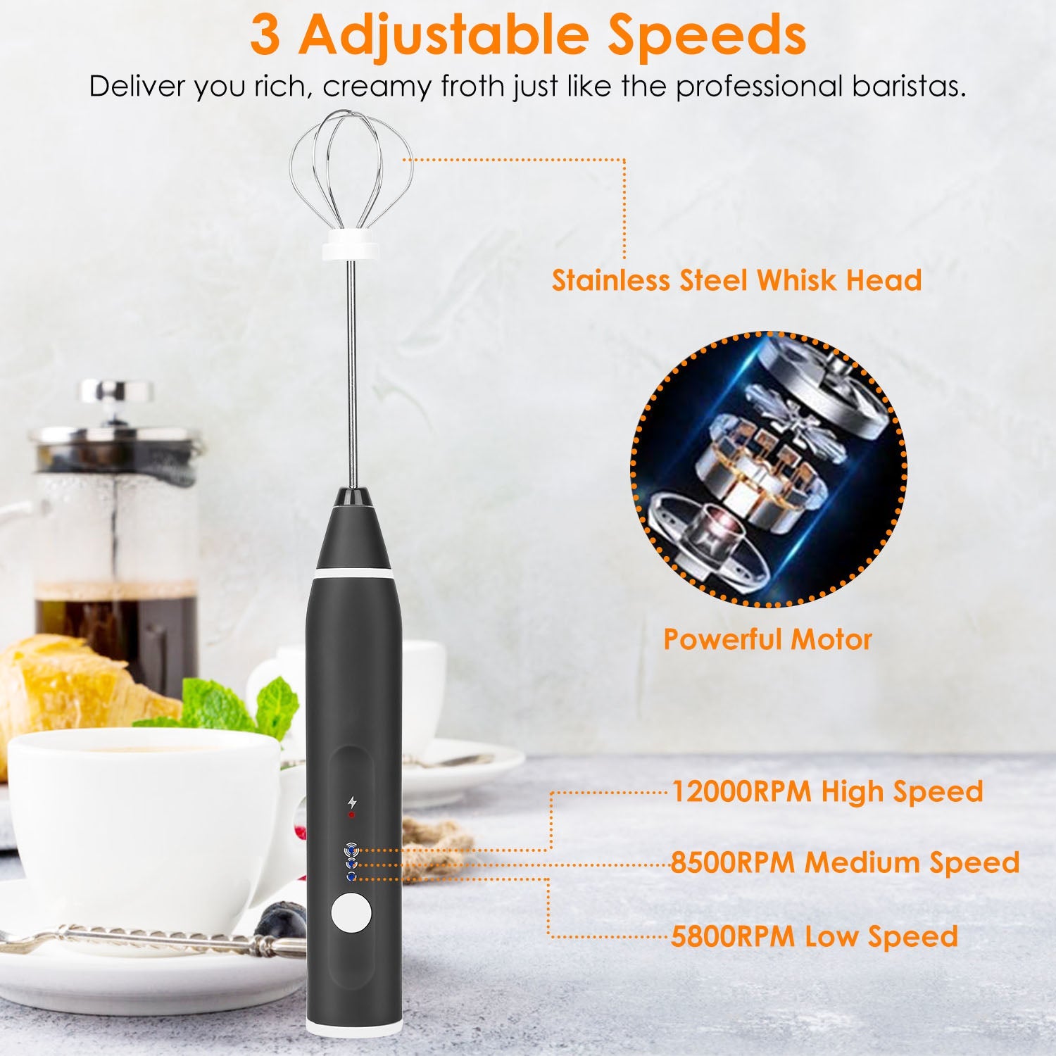 Electric Milk Frother with 2 Whisk Heads Sale Geniue Stockist