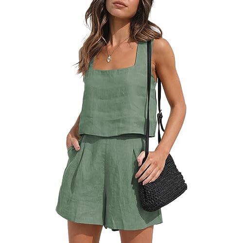 2-Piece Set: Women's Lounge Matching Sets Linen Shorts Crop Tops Sale Authentic