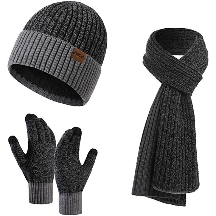 Men's Scarf and Beanie Hat Themal Gloves Set Sale Great Deals