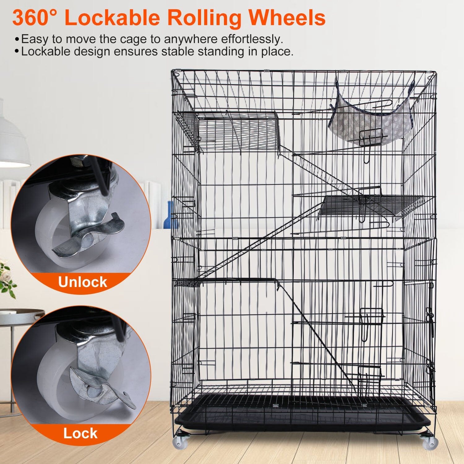 4-Tier Cat Cage with 360° Lockable Wheels, 3 Doors, 3 Ladders and 1 Hammock Fashionable Cheap Online