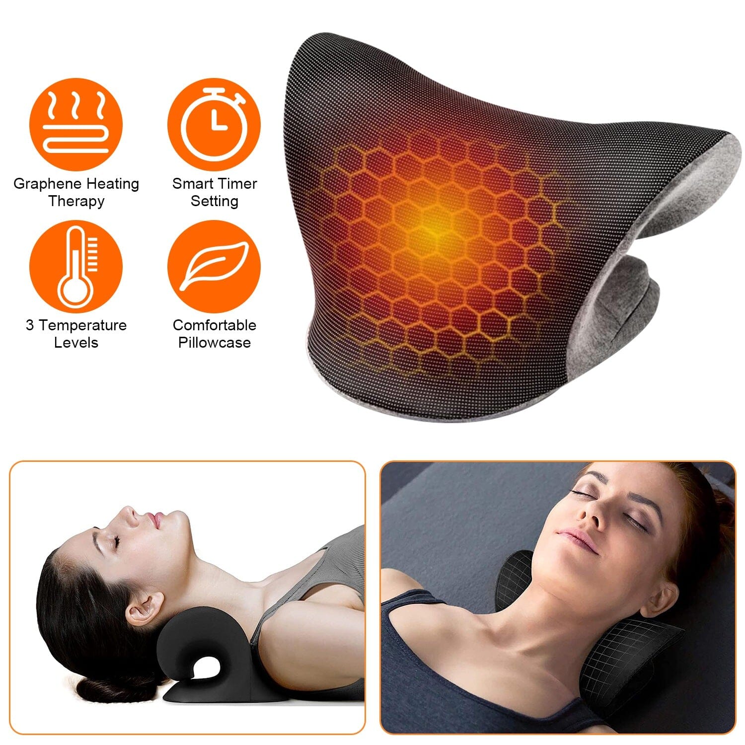 Ergonomic Heated Neck Stretcher Cervical Traction Therapy Pillow with Graphene Heating Pad Outlet Huge Surprise