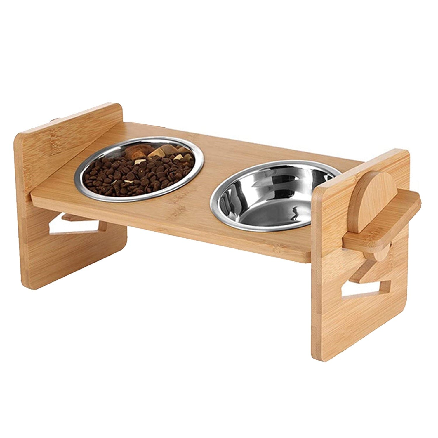 5°Tilt Bamboo Double Elevated Dog Bowls with 4 Adjustable Heights With Paypal Sale Online