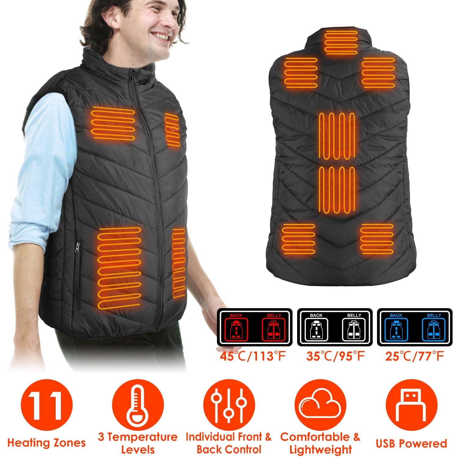 Heated Vest Electric USB Jacket with 3 Temperature Levels Cheap Sale Brand New Unisex