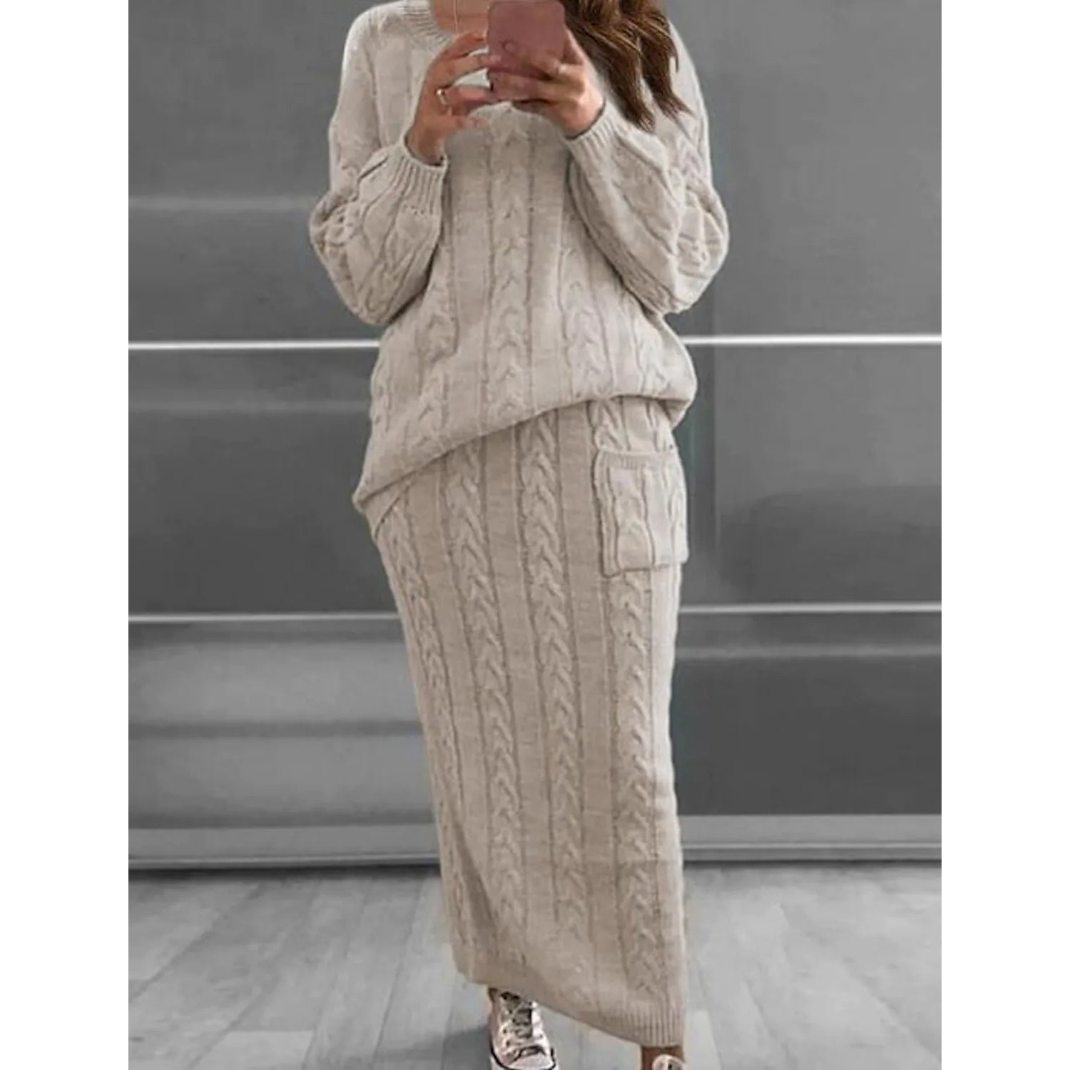 Women's Pocket Knitted Patchwork Solid Casual Long Sleeve Loose Sweater Cheap Extremely