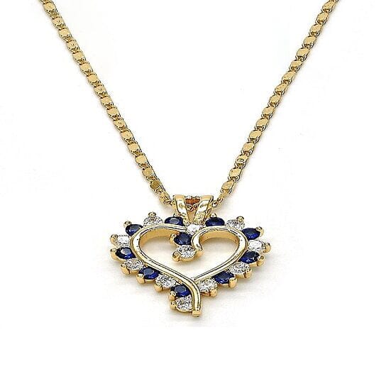 18k Gold Filled Blue Sapphire Micro Pave Heart Necklace Cheap Cost