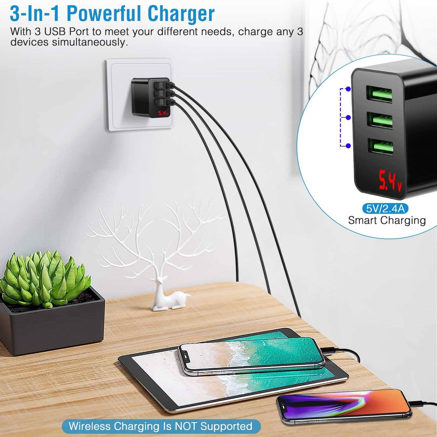 3-Pack: 3-Port USB Hub Charger Wall Power Charging Plug Adapter Best Seller