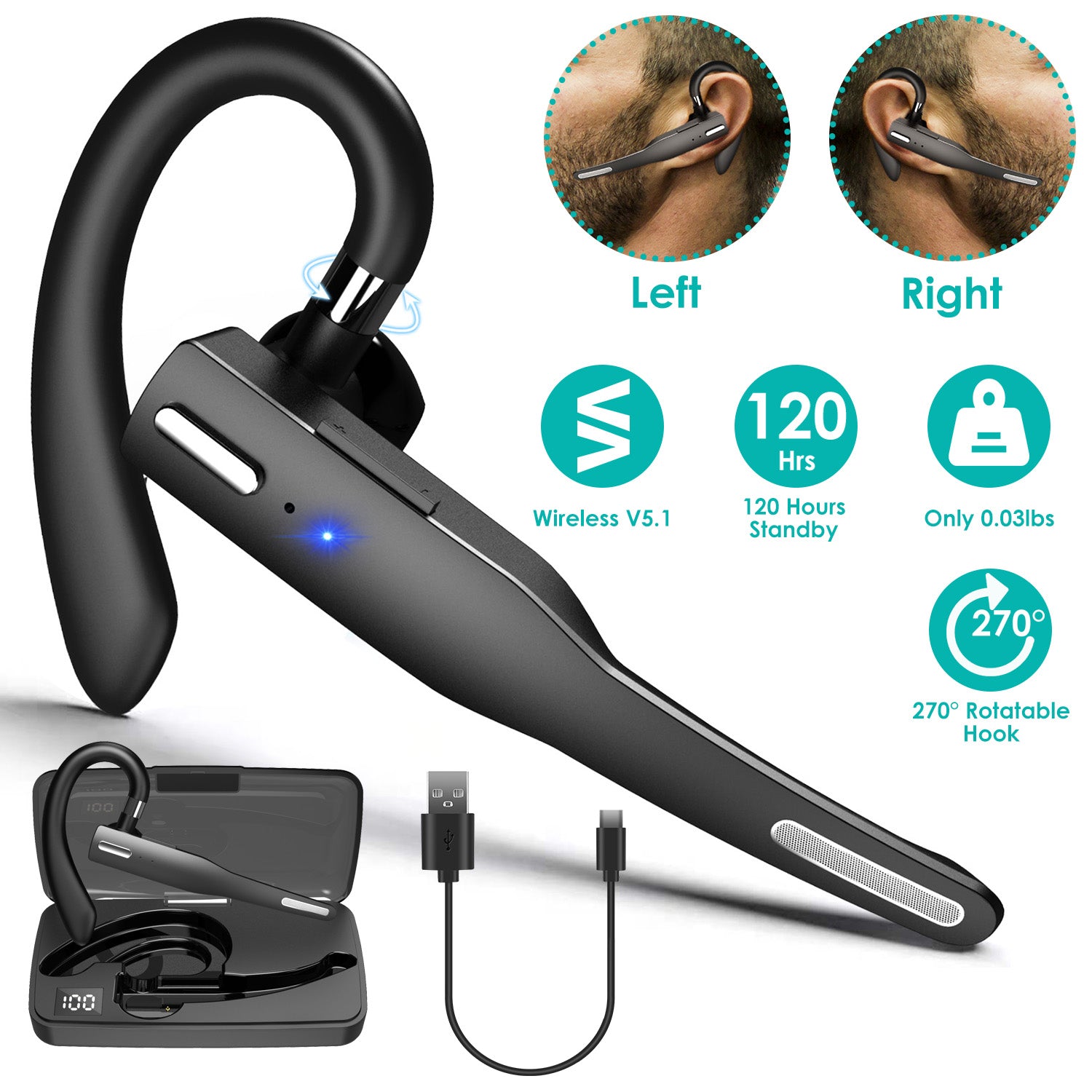 Unilateral Wireless V5.1 Business Earpiece with Charging Case Latest Collections Cheap Pice