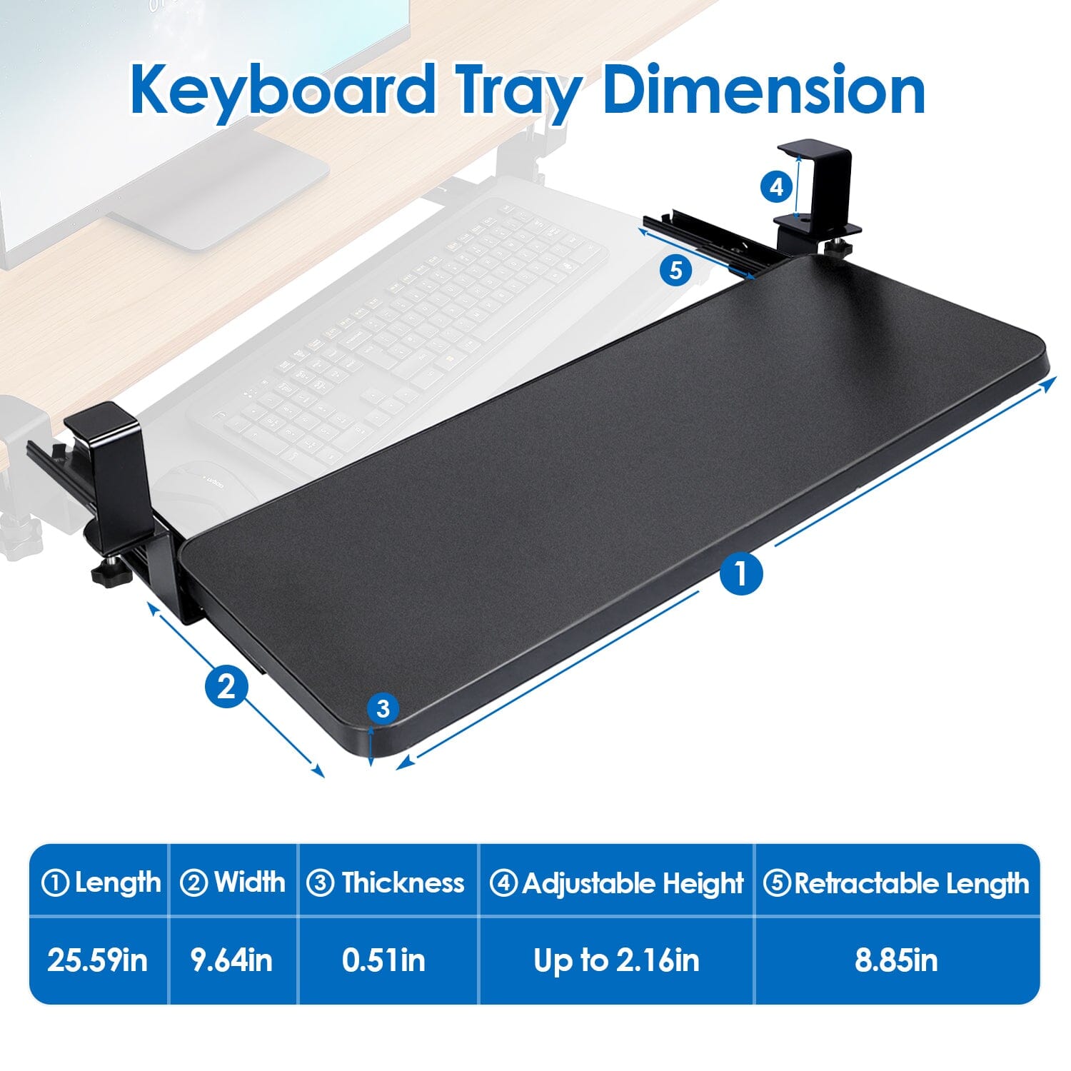 Keyboard Mouse Tray Under Desk Retractable Slide Out Drawer with C Clamp Visa Payment For Sale